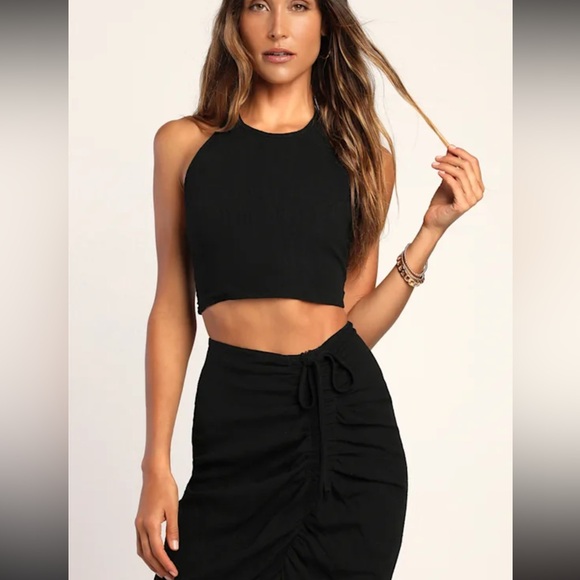 Lulus Call It A Drawstring Black Backless Ruched Two-piece Midi Dress - Size S - Picture 3 of 4